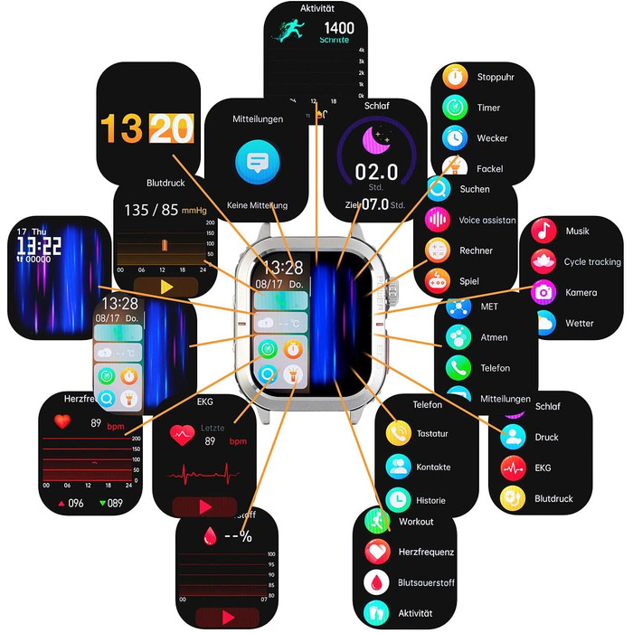 Фітнес-трекер Newgen Medicals Розумний фітнес-годинник з ЕКГ, відображенням серцевого ритму та артеріального тиску (годинник з ЕКГ, розумний годинник з вимірюванням ЕКГ, сумісний з Apple Watch)