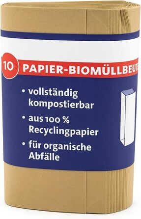 Паперові пакети для біовідходів ARLI 200 шт. 10 л, 20x16x34 см, виготовлені з переробленого паперу 70 г/м, компостовані та без пластику, коричневі та вологостійкі для органічних відходів (200 пакетів) (200 упаковок)