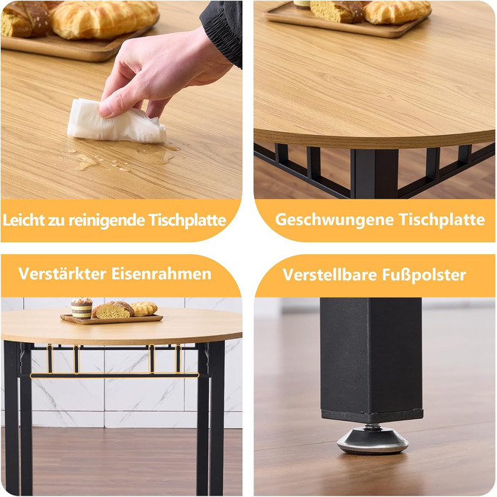 Круглий обідній стіл Mingone для 4 осіб, круглий обідній стіл 100 см, кухонний стіл з дерев&39яною стільницею, круглий стіл під дуб з металевими ніжками для вітальні, балкону, їдальні