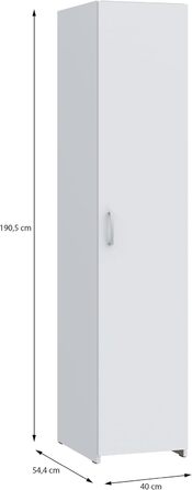Шафа 40, вузька сучасна шафа, 1-дверна, шафа для передпокою, передпокій, дерев&39яний композит, білий, 40 см завширшки x 190,5 см заввишки x 54,4 см завглибшки