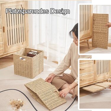 Набір із 3 плетених кошиків для зберігання, складні кошики для зберігання/кошики-полички, 25x25x25 см