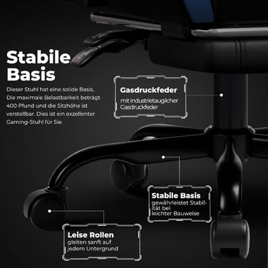 Ігрове крісло GTPLAYER, ергономічне офісне крісло з підставкою для ніг, регульованим підголівником та поперековою опорою, ігрове крісло, синє