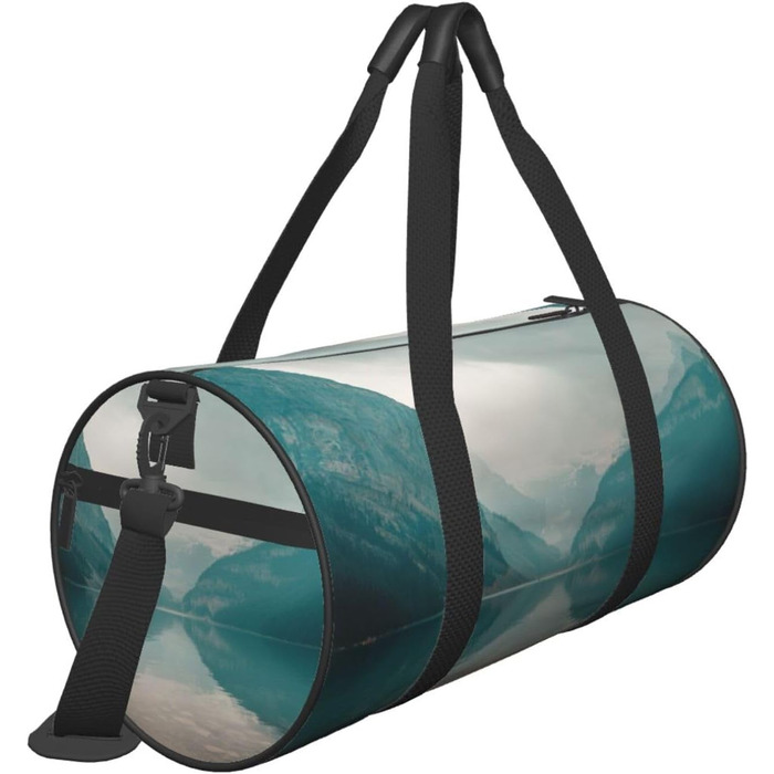 Спортивна сумка, дорожня сумка Банф, з малюнком гірського пейзажу, на нічліг, чорна, універсальний розмір