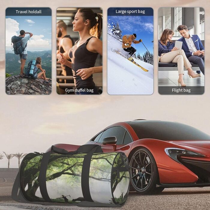 Спортивна сумка, дорожня сумка, дизайн старе дерево, тварини, пейзажний принт, сумка на нічліг, чорна, універсальний розмір, дорожня сумка