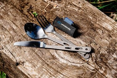 Набір титанових столових приборів для кемпінгу Lifeventure надлегкі столові прибори для кемпінгу для однієї особи набір ножів, виделок та ложок з карабіном та липучкою для кемпінгу або подорожей