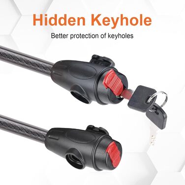 Замок велосипедний GRIFEMA з 2 ключами 120см/12мм, дитячий велосипедний замок, високий рівень безпеки, протиугінний трос для велосипеда з тримачем, аксесуари для велосипеда, чорний замок зі ключами