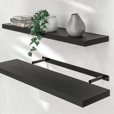 Настінна полиця Casaria, дерев&39яна, чорна, полиця з кронштейном, вантажопідйомність 15 кг, підвісна полиця, кухня, вітальня, коридор, настінна плаваюча полиця, книжкова полиця, плаваюча полиця, матове покриття, 90 см x 90 см, чорний