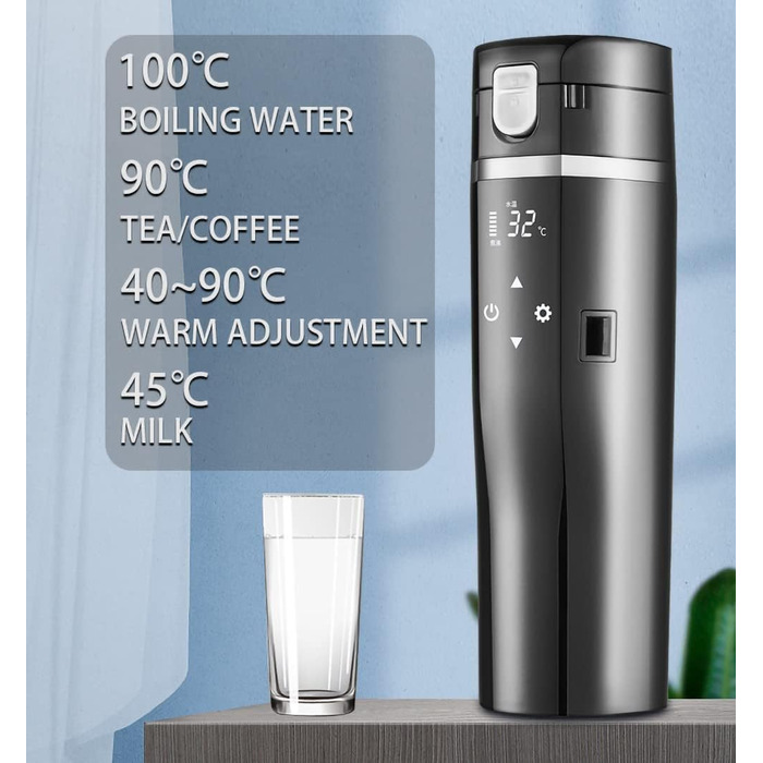 Дорожній електричний чайник 24В/12В для автомобіля/вантажівки, нагрівальна кружка 480 мл з кришкою, що захищає від проливання, гер