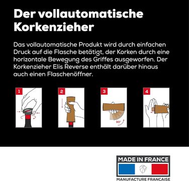 Електричний штопор Peugeot Elis Reverse 21 см, чорний I акумуляторний, електричний винний штопор з PEFC Бук I Набір відкривачів для вина з різаком для капсул і зарядним кабелем I Аксесуари для вина