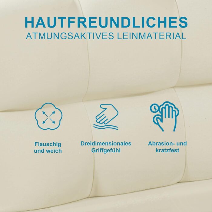 Ліжко DULLLLY Bubble 140x200, Ліжко 140x200 з рейковою основою, Дитяче ліжко з м&39яким узголів&39ям, М&39який каркас ліжка для спальні та гостьової кімнати, без матраца, Льняна тканина (бежевий) 140x200 білий