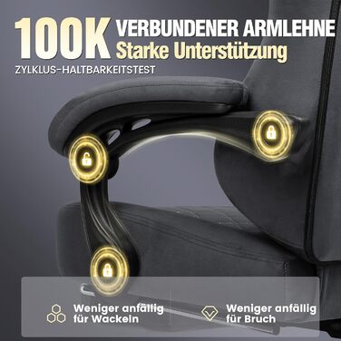 Ігрове крісло GTPLAYER, тканина, ергономічне офісне крісло, крісло для ПК, вантажопідйомність 150 кг, регульоване та поворотне робоче крісло з пружинною подушкою сидіння та підставкою для ніг, сірий