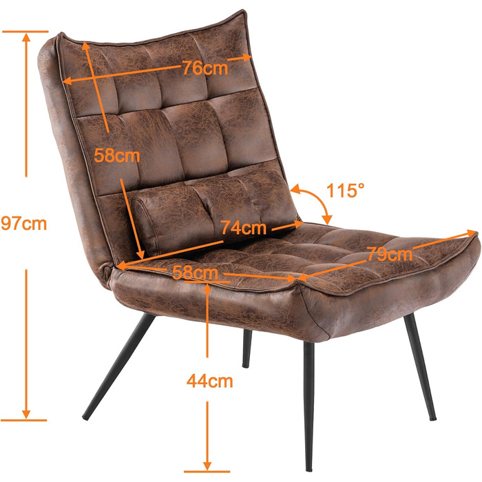 Сучасне крісло MCombo, крісло-реклайнер для вітальні, з поперековою подушкою, ретро вінтажне крісло для читання, крісло для відпочинку, м&39яке крісло, 4779-1 (коричнева мікрофібра)