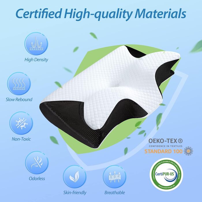 Ергономічна подушка для шиї HOMCA 2 в 1, подушка з піни з ефектом пам&39яті для сну на спині, боці та животі, 60x40x12/14 см, чорна