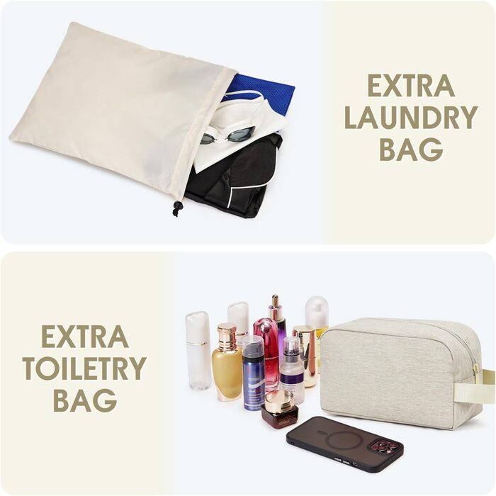 Сумка для ручної поклажі WANDF для авіакомпаній Easyjet 45 x 36 x 20 см, дорожня сумка під сидінням із портом зарядки USB, кишенею для вологи та відділенням для взуття, сумка на вихідні для чоловіків та жінок (бежевий)