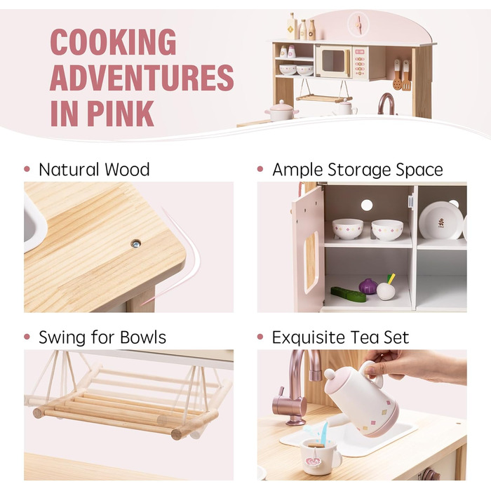 Дерев&39яна дитяча кухня ROBUD для хлопчиків і дівчаток від 3 років рольова гра набір кухонних аксесуарів в рожевому великий