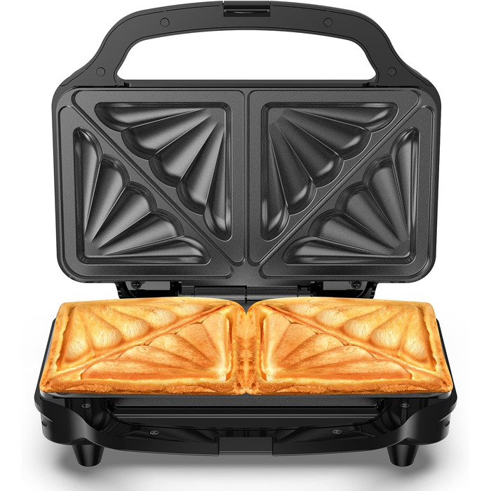 Бутербродниця OSTBA APPLIANCE, тостер для сендвічів на 2 сендвічі, тостер для сендвічів з автоматичним контролем температури та антипригарними пластинами, 900 Вт, чорний/нержавіюча сталь