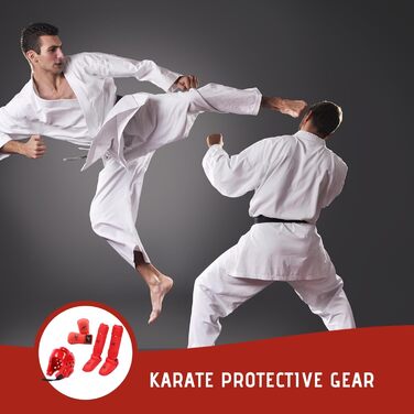 Захисне спорядження для спарингу, захисне спорядження для спарингу карате з поліестеру, тхеквондо, включає 1 шолом, 1 пару рукавичок та 1 пару захисних наколінників, також підходить для велоспорту, бойових мистецтв тощо, червоний, розмір S