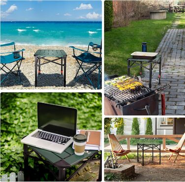 Алюмінієвий розкладний стіл VILLEY з сумкою для перенесення, складний кемпінговий стіл з алюмінію, складний балконний стіл, садовий стіл для пікніків, кемпінгу та пляжного відпочинку на свіжому повітрі, 40 * 40 * 53 см, малий