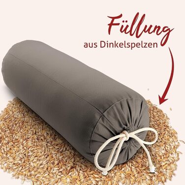 Йога-болстер Йога-рол ручної роботи, Німеччина Діаметр 24 см - довжина 64 см Практична ручка для перенесення Наповнювач зі 100 лушпиння спельти Чохол антрацитового кольору, 100 бавовна, можна прати