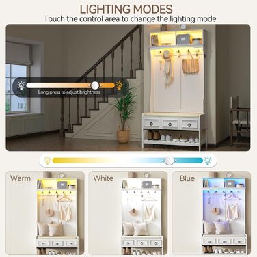 Вішалка для одягу з тумбою для взуття, окремо стояче дерево для передпокою 170 см з лавкою, висувними ящиками, вхідна лавка 3-в-1