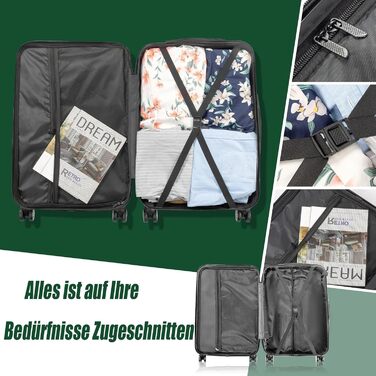 Набір багажу LALAHO з 4 предметів, комплект дорожніх валіз, комплект валіз з твердої оболонки з ABS-пластику, комплект багажу з телескопічною ручкою, ручна поклажа, чорний. Комплект багажу з 4 предметів (смугастий)