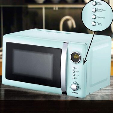 Мікрохвильова піч Melissa 16330110 Classico Мікрохвильова піч ретро дизайну Металевий корпус, 20 літрів місця для приготування їжі, потужність мікрохвильової печі 700 Вт, таймер, 5 рівнів потужності, м'ята перцева 20 л об'ємом М'ята перцева