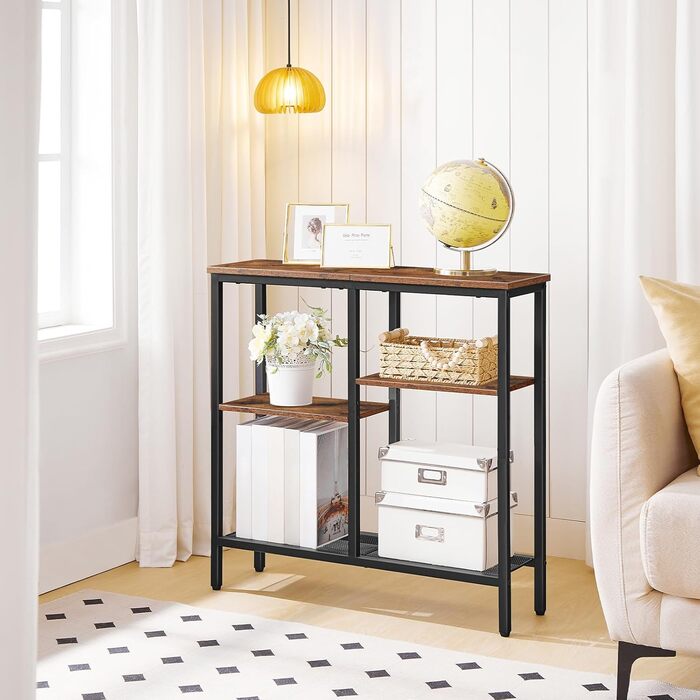 Вузький консольний столик HOOBRO, бічний столик 75 см, столик для передпокою, невеликий столик для демонстрації, диван-столик для невеликих приміщень, для входу, передпокою, вінтажний коричнево-чорний EBF79XG01 Вінтажний коричневийчорний