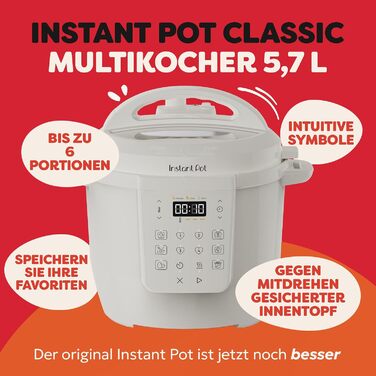 Мультиварка Instant Pot 7-в-1, 5.7 л Розумна скороварка, Slow Cooker, рисоварка, сотейник, йогуртниця, пароварка та підігрівач страв, колір Sea Salt White
