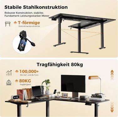 Г-подібний стіл Agilestic з регульованою висотою, 160 x 140 см, кутовий стіл з електрорегулюванням висоти, ергономічний стіл для роботи сидячи та стоячи, комп&39ютерний стіл, чорний, 160 x 140 см