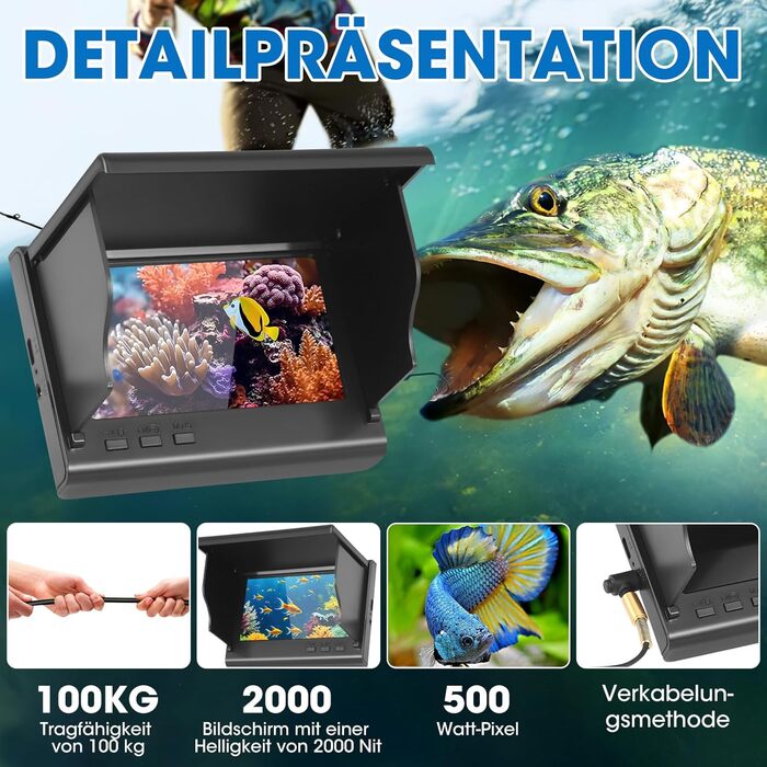 Ехолот, підводна рибальська камера, ширококутний інфрачервоний нічний бачення, підводний ехолот з HD-камерою 220 та 30-метровим кабелем для всіх водойм - рибальська камера для рибалок та шукачів пригод