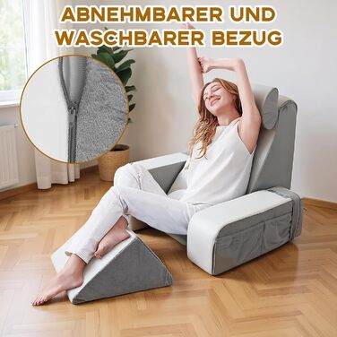 Подушка для читання зі знімним потиличним валиком та підлокітником, зручна та легка спинка для ліжка та дивана, спинка для дорослих, спинка з піни з ефектом пам&39яті для читання, перегляду телевізора та відеоігор