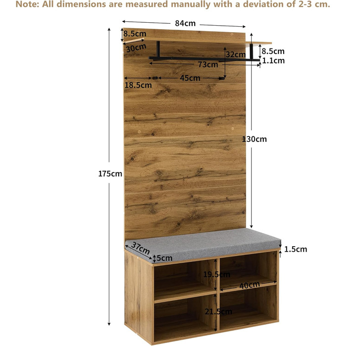 Шафа для одягу Ymkua настінна, шафа для передпокою з лавкою для взуття та подушками, шафа для одягу з вішалкою для одягу та регуль