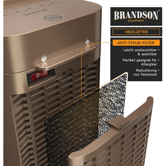 Керамічний обігрівач для ванної кімнати з дистанційним керуванням - Енергозберігаючий, тихий - Швидкий обігрівач з функцією коливання - 2 режими нагріву - Таймер - Сертифіковано GS A Золото