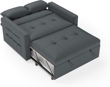 Диван-ліжко 186 x 122 см з 5-позиційним регулюванням спинки, диван-ліжко 3-в-1 з подушками та бічною кишенею, сірий лляний диван для гостьових кімнат та невеликих приміщень