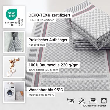 Набір з 10 чайних рушників, 50x100 см, бавовна, сірий в клітинку 50 x 100 см антрацит