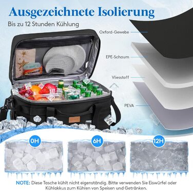 Сумка-холодильник Lifewit 30 л 50 банок, складна сумка для пікніка для їжі та напоїв, портативна сумка-холодильник для чоловіків, жінок, ізольована термосумка для роботи, пікніків, кемпінгу, чорна 30 л чорного кольору