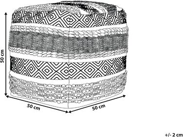 Кремово-білий пуф, 50 x 50 см, бавовна в стилі бохо, ретро декоративні елементи, Канам