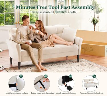 Невеликий 3-місний диван, 175 см. Зручний маленький диван для кімнати підлітка, швидке складання за 3 хвилини без інструментів, сучасний маленький диван для квартири або офісу, бежевий, 175 см.