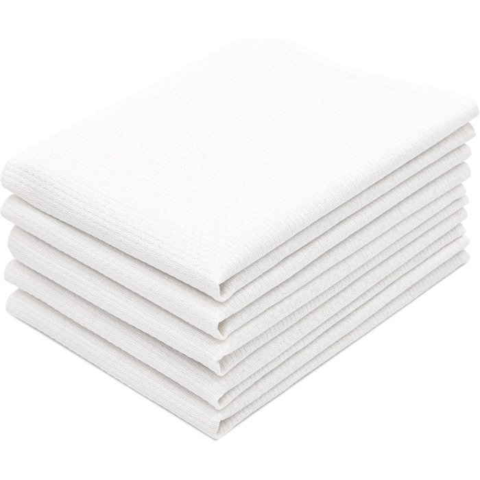 Набір з 5 чайних рушників - бавовна 50x75 см - м'які та міцні кухонні рушники - можна прати до 95C - білого кольору - якість для г