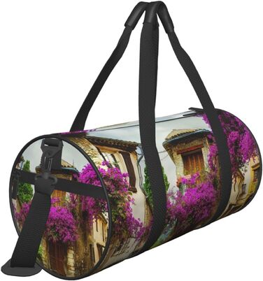 Спортивна сумка, дорожня сумка, з принтом прованського старого міста, сумка на нічліг, чорна, універсальний розмір, сумка для подорожей