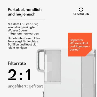 Система зворотного осмосу Klarstein VitalPour - 5-ступінчастий фільтр для осмосу, гаряча вода за 3 секунди, бак 5 л і глечик 1,5 л, 5 рівнів температури, сенсорний дисплей, блокування від дітей, легке встановлення