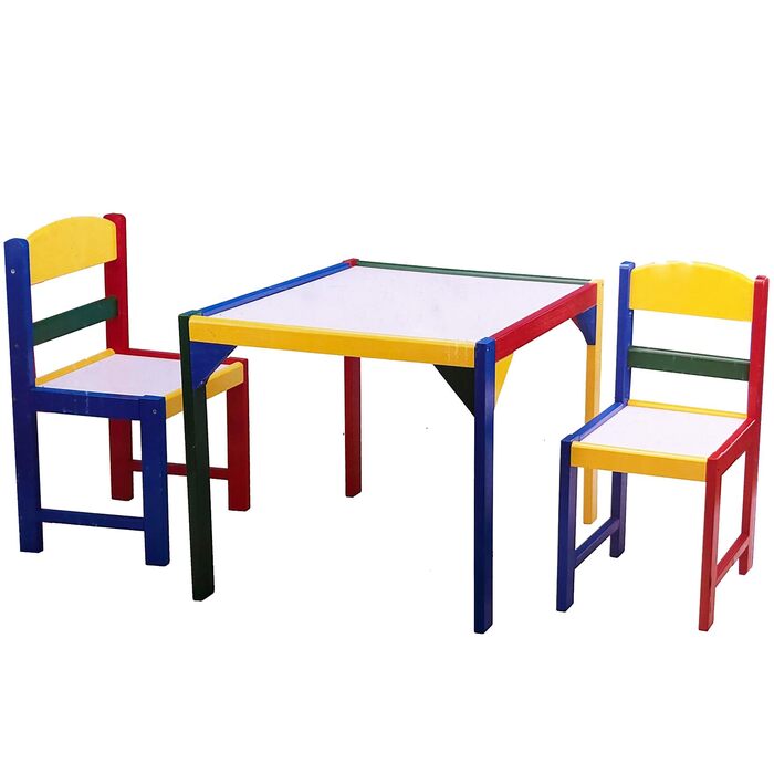 Комплект із 3 предметів Дитяча група сидінь - виготовлена з дуже міцної деревини - різнокольорова - стіл 2 стільці - дитячі меблі для хлопчиків та дівчаток - дитячий стіл - дитячий стілець - дитяча кімната.
