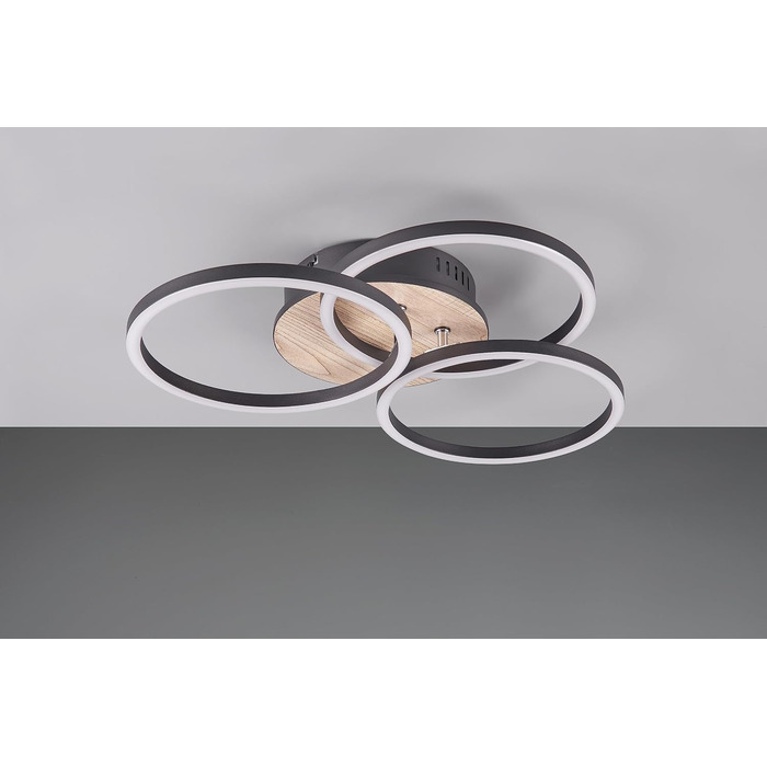 Стеля LED-світильник Reality Circle R62823135, матовий чорний метал та імітація дерева, 27 Вт, з пультом, димером, зміною кольорів та нічним світлом