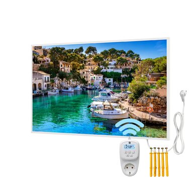 Інфрачервоний обігрівач BR Bringer Picture з рамкою, 800 Вт та розумним термостатом - Обігрівач для картин з УФ-друком - 100x60x1,8 см - Harbor View, Майорка