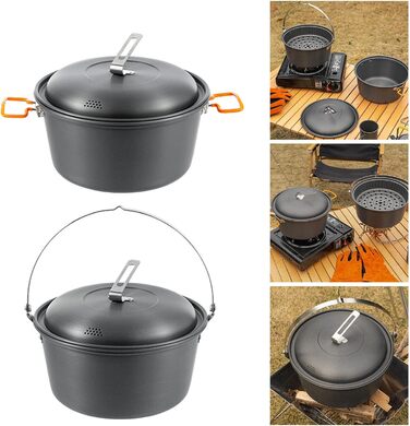 Легкі каструлі для пікніка, каструля для приготування їжі на відкритому повітрі, 4,5 л, алюмінієвий сплав, посуд, підвісна каструля для супу, модель підвісної каструлі для гриля на відкритому повітрі