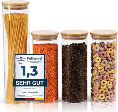 Банки для зберігання CLIDOR - Набір з 4 шт. (інноваційна товщина скла 3 мм) - Герметичні банки для зберігання з кришкою - Штабельо