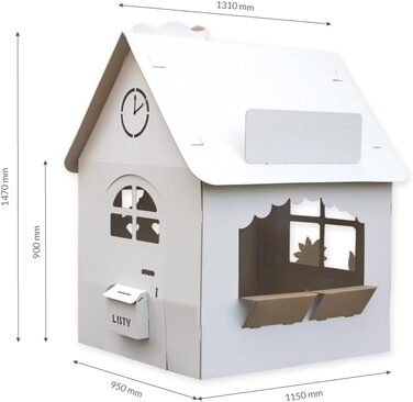 Ігровий будиночок дитячий критий , Висота 147 см, Екологічний картонний будиночок для дітей, Безпечний картонний ігровий будиночок, Картонний будиночок для дітей для фарбування, Легкозбірний будиночок для дітей