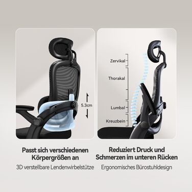 Ергономічне офісне крісло SIHOO M102C, обертове крісло з 3D-підлокітниками, висока спинка, поперекова підтримка (вгору та вниз), регулювання висоти та функція гойдання, чорне