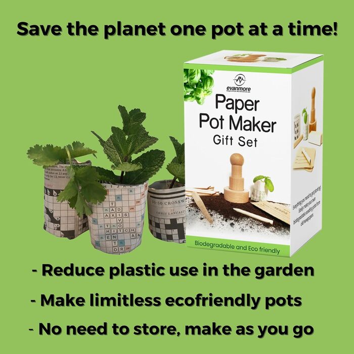 Набір для виготовлення паперових горщиків для садівництва - Все, що потрібно, щоб зробити власні біорозкладні горщики для рослин та розсади зі старих газет та посадити рослини
