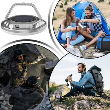 Ліхтар для кемпінгу Сонячні ліхтарі для намету 1600 люмен Водонепроникний світлодіодний ліхтар Для використання на вулиці, у саду, на подвірї, на патіо, на балконі, для піших прогулянок, з рюкзаком, сріблястий